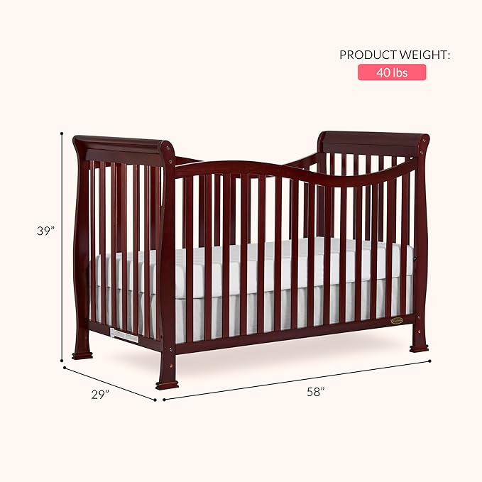 Dream On Me Violet 7-in-1 Convertible Full-Size Baby Crib with Toddler, Day & Full Bed Conversion in Espresso, GreenGuard Gold & JPMA, 4 Mattress Heights, Sustainable Pinewood