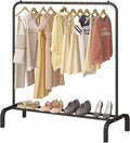 JIUYOTREE Metal Clothing Rack, 43.3 Inches Garment Rack with Bottom Shelf for Hanging Clothes, Coats, Skirts, Shirts, Sweaters, Black