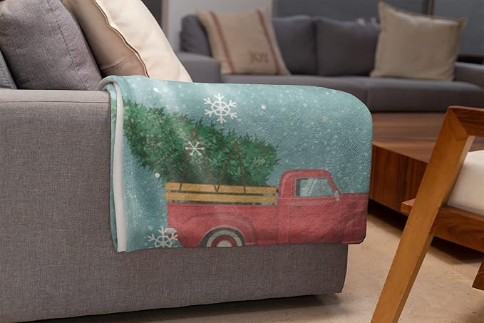 Plush Christmas Blanket Cozy Fall Throw Blanket Custom Winter Blankets Red Truck Christmas Throws Santa Sofa Bed Throw Customized Soft Christmas (Sherpa 60x80)