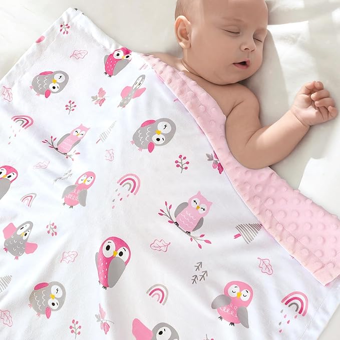BORITAR Baby Blanket for Boys Girls Soft Plush Minky Fabric with Dotted Backing, Lovely Animal Owl Design Blanket for Toddler Newborn 30 x 40 Inch(75x100cm)