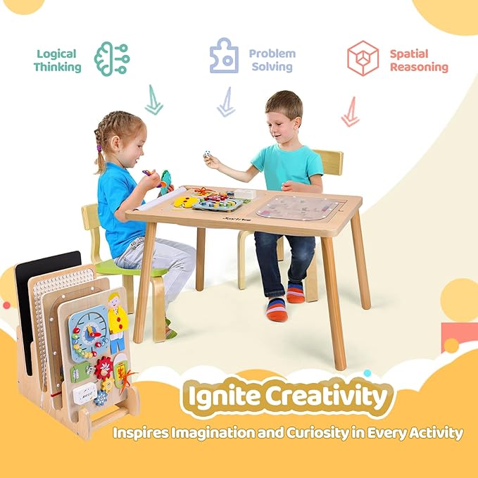 Sensory Table for Toddlers 1-3 with 2 Large Storage Bins, 4 Montessori Activity Boards and Paper Roll, Educational & Multi-Functional Gift for Kids Draw and Play