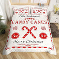 jejeloiu Christmas Bedding Set for Kids Boys Girls Christmas Quote Comforter Cover Set King Size Candy Canes Print Duvet Cover Bedroom Decor Xmas White Bedspread Cover Bedding Collection 3Pcs