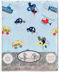 Frenchie Mini Couture, Fitted Crib Sheet Single, 100% Woven Cotton, Toddler Fitted Sheet, Fits Standard Size Baby Mattress 28 x 52 x 8in, Cars, Boats, & Planes (Light Blue)