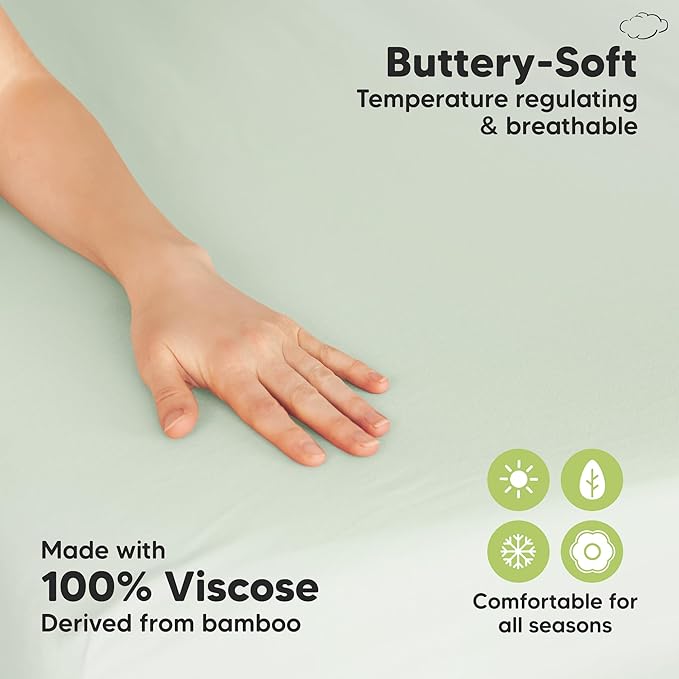 Pack and Play Sheets Fitted - 2-Pack Mini Crib Sheets for Pack N Play Mattress 38x26, Soft & Cozy, Neutral Toddler Playard Bedding, Snug Fitted Mini Baby Crib Mattress Cover Boy, Girl (Aloe)