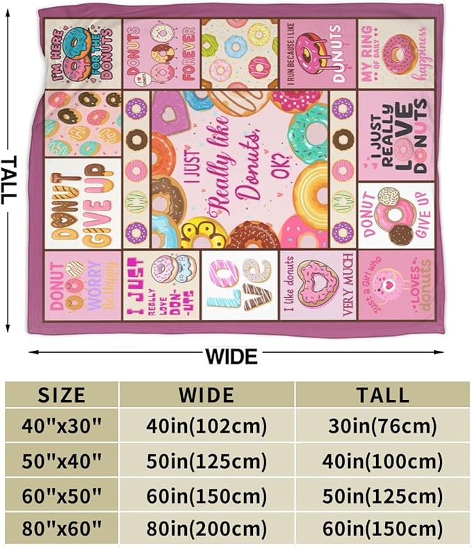 Pink Donut Fleece Blanket Dessert Doughnut Throw Blankets for Girls Boys Super Soft Warm Flannel Funny Food Throws Gifts for Men Women Cozy Fuzzy Plush Stuff Couch Bed Bedding Decor 50"x40"