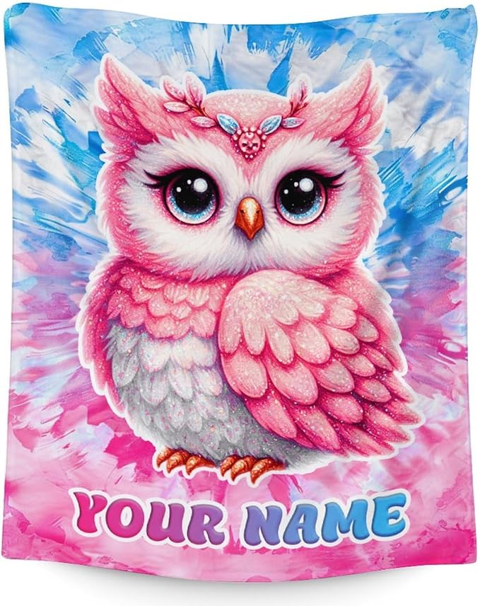 Custom Owl Blanket for Girls - 40" x 50" Inches Aesthetic Throw Blanket for Adult, Teens - Cozy Furry Throw Stuff for Sofa, Home