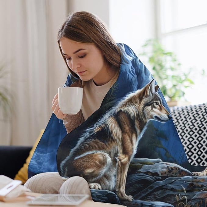 Bald Eagle Wolf Throw Blanket Wild Animal Print Blankets Gifts Couch Sofa Bed Stuff Decor Soft Cozy Lightweight Flannel Bedding for Lover 50"x60"