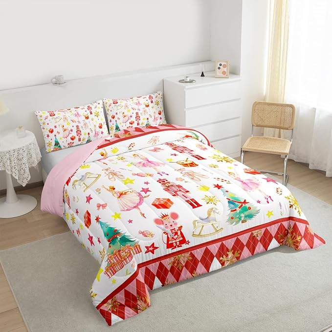 Feelyou Christmas Comforter Set All Season Ballet Nutcracker Bedding Set with 1 Pillow Cases Snowflake Kids Twin Bedclothes Bedroom Decor Duvet Quilt Breathable Soft Lightweight