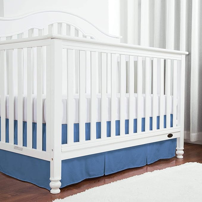 Box Pleated Mini Crib Bed Skirt Premium 100% Cotton 800 Thread Count Nursery Crib Toddler Bedding Crib Bedskirt for Baby Boys or Baby Girls, (24" x 38") + 10" Drop Lenght - Medium Blue Solid