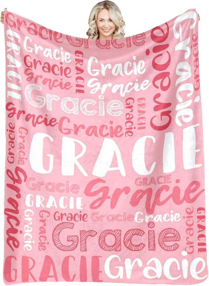 Dr.TOUGH Personalized Blankets with Name Customized Baby Blankets for Girls Boys Adults Monogrammed Blankets and Throws Christmas Birthday Mothers Fathers Valentines Day Gift (Light Pink,50''×60'')