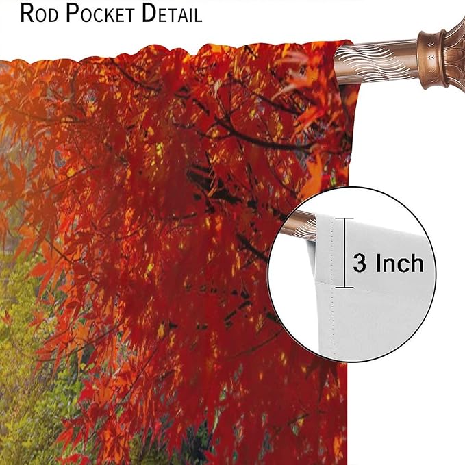 Forest Waterfall Blackout Windows Curtains, Autumn Red Green Maple Leaves Jungle Rainforest Natural Scenery Landscape Curtains, for Living Room Bedroom 55x63in 2 Panels