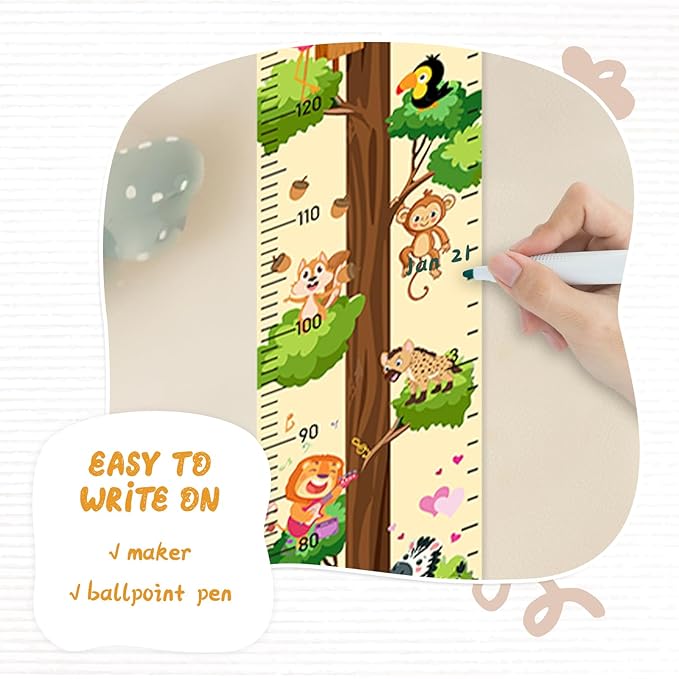 Personalized Name Growth Chart for Wall, Painted Tree Animals Canvas Height Chart for Kids Baby Child Toddler, Canvas Growth Chart for Wall Nursery Decor, Hangable & Waterproof