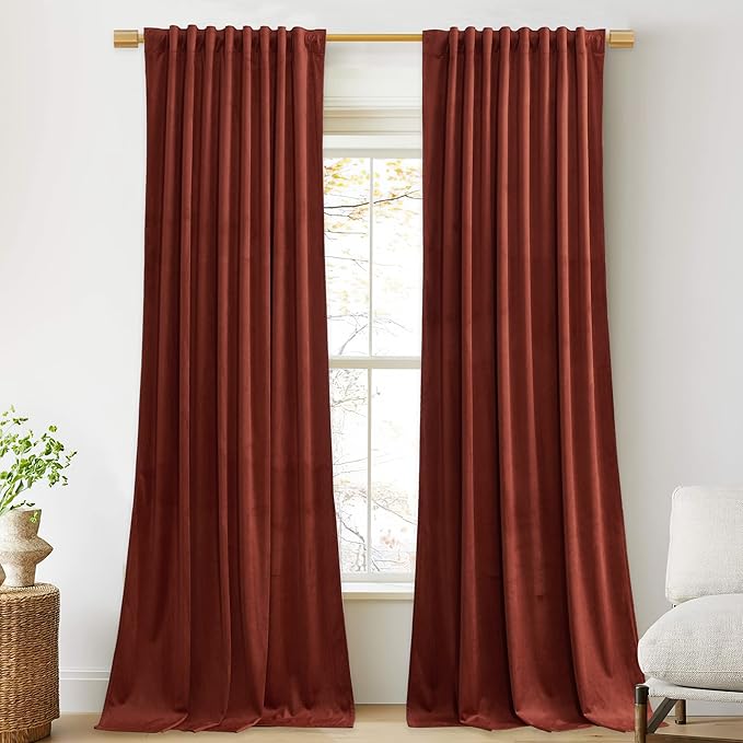 StangH Theater Velvet Curtains, Rust Red Home Decor Blackout Privacy Drapes 96 inches for Christmas Backdrops/Living Room/Bedroom, W52 x L96, 2 Panels