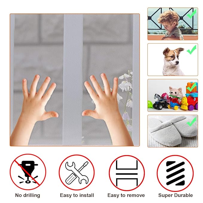 Child Safety Net, Durable Banister Guard for Baby Safety Stairs Railing Balcony Cribs, Banister Stair Mesh Baby Proofing, Easy to Install Stair Netting for Kids, Pets, Toys - (10ft Lx2.5ft H) White