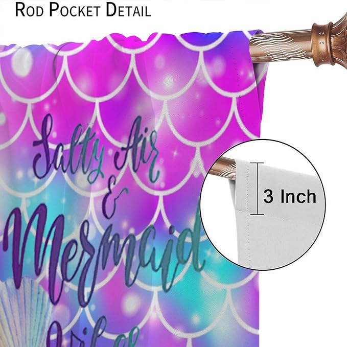 Dream Mermaid Curtains for Kids Boys Girls Ocean Theme Colorful Rainbow Fish Tail Blackout Window Treatment for Bedroom Nursery Room Decor Window Drapes 72" W X 63" L
