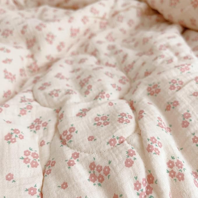 BuLuTu Crib Quilted Blankets Muslin Baby Blanket Toddler Quilt Super Soft Lightweight Kids Comforter Reversible Toddler Blanket for Stroller Travel, Galsang Pattern, 47"x59"