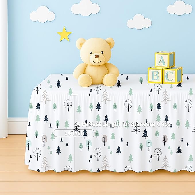 Cottington Lane Crib Skirt Dust Ruffle, 100% Natural Cotton, Soft, Durable Nursery Crib Toddler Bedding Skirt for Baby Girls or Boys, Fits Standard Cribs 28" x 52" with 14" Drop, Winter Forest