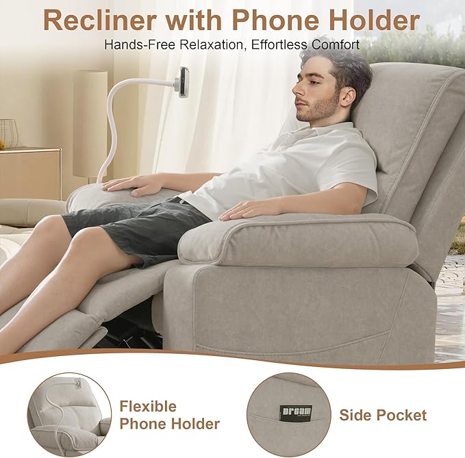 Nursing Rocking Chair for Breastfeeding, Swivel Rocker Nursery Glider Recliner with Adjustable and Removable Phone Holder for Living Room,Nursery Room, Baby Essentials,Beige