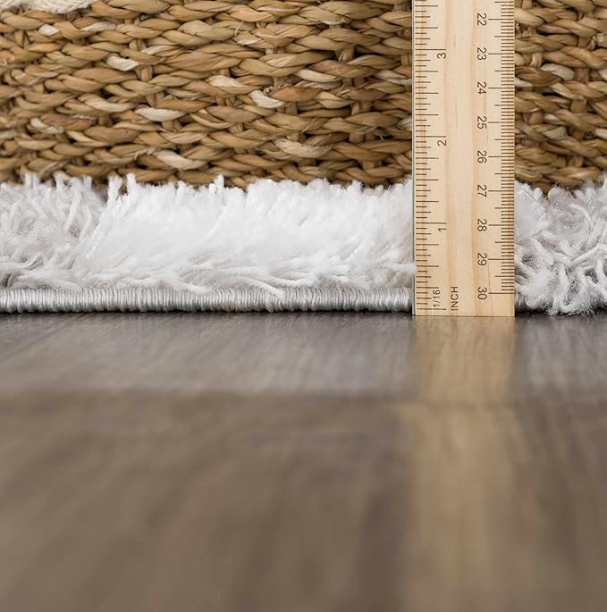 BoutiqueRugs Atira Modern Checkered Shag Area Rug - High Pile Fluffy Shaggy Carpet -Kids Room, Nursery, Living Room Shaggy Carpet - Light Gray, Cream, White - 6'7" X 9'6" (6x9)