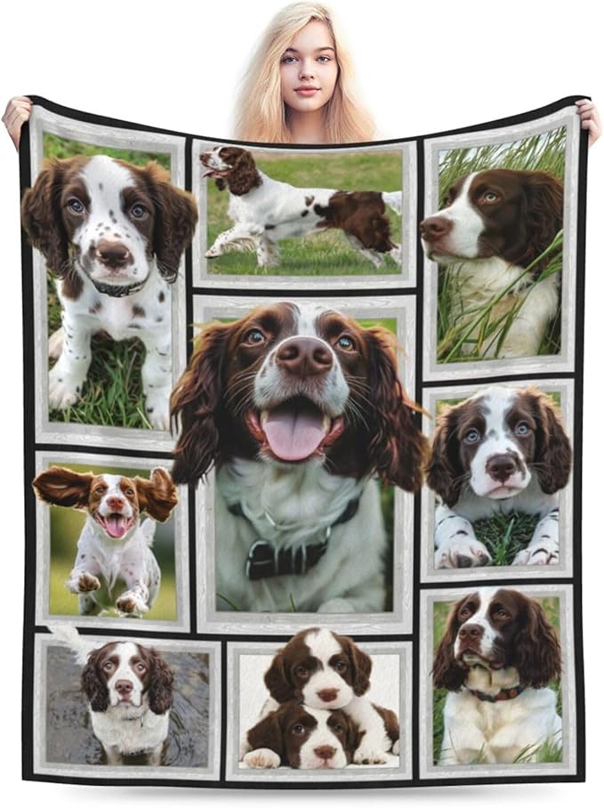 English Springer Spaniel Blanket Springer Spaniel Decor Throw Blanket Soft Flannel Fluffy Plush Fuzzy Fleece Stuff Blanket Gifts for Dog Lover Girl Kids Man Woman Boys Adults for Bed Sofa 60"X80"