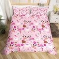 Manfei Christmas Duvet Cover Set King Size, Santa Claus and Reindeer Comforter Cover with 2 Pillowcases, New Year Pink Bedding Set 3pcs for Kids Girls Adult Lightweight Bedspread Cover,No Comforter