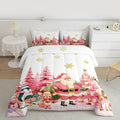 jejeloiu Merry Christmas Comforter Set Full Size Santa Claus Bedding Set for Kids Boys Girls Cute Deer Duvet Quilt White Bedroom Decor