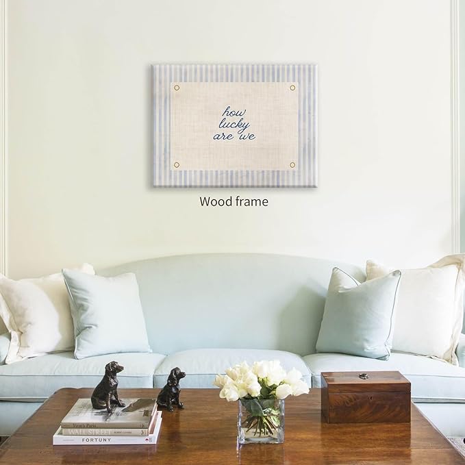 How Lucky Are We Quote Wall Art Navy Blue Positive Affirmations Poster 12x16 inch Framed Trendy Minimalist Aesthetic Canvas Prints for Dorm Bedroom Wall Decor