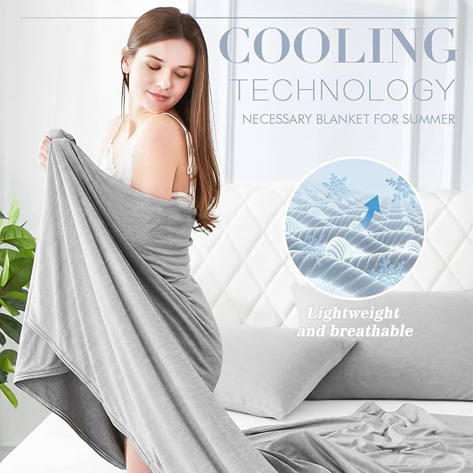 Cooling Blanket Keep Cool in Hot Summer, 51 X 67in Twin or Baby Size Blanket for Adults, Children, Babies Japanese Q-Max 0.5 Technology Arc-Chill Cooling Fiber, Breathable Comfortable All-Season-Gray
