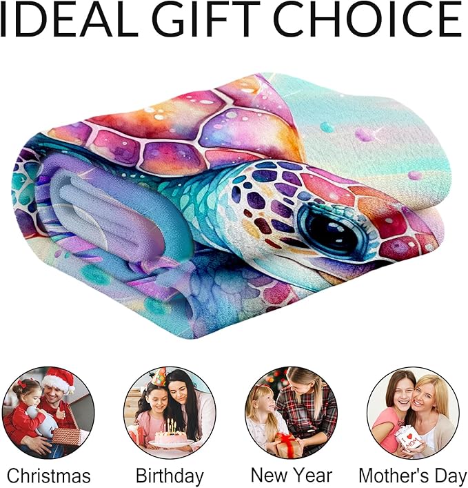 Custom Sea Turtle Throw Blanket - Turtle Blankets Gifts for Kids - Fuzzy Plush Throws Decor for Couch, Sofa