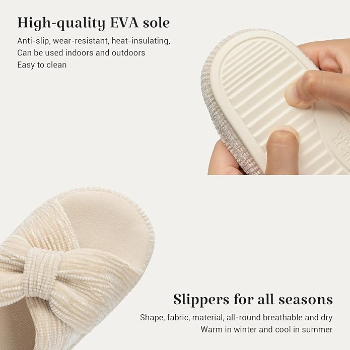Chantomoo Slippers for Women Memory Foam House Bedroom Corduroy Bow Crossbands Slipper Shoes Comfy Trendy Gift Slippers