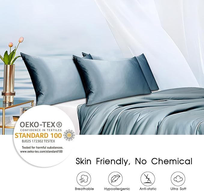100% Mulberry Silk Pillowcase for Hair and Skin,Both Sides Natural Silk Bed Pillow Case with Hidden Zipper,19 Momme Grade 6A,1pc,Ash Blue,Standard Size 20x26 Inches