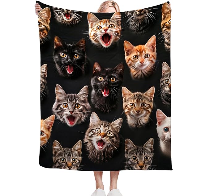 Cats Blanket Cat Throw Blanket Cat Gifts and Decor Cats Blanket for Girls Boys Women Men Kids Adults Soft Warm Cozy Fleece Blanket for Couch Sofa Bed 60"x50"
