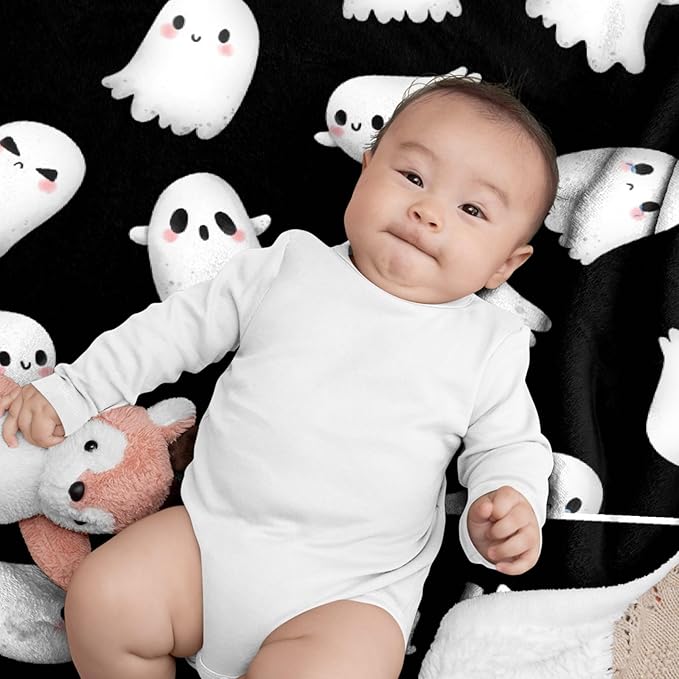 Custom Halloween Blanket | Personalized Ghost Blanket for Boys Girls | Plush Cozy Custom Name Blanket | Halloween Decor Personalized Gifts Name Blanket | 50"x60"-Teens/Travel Size