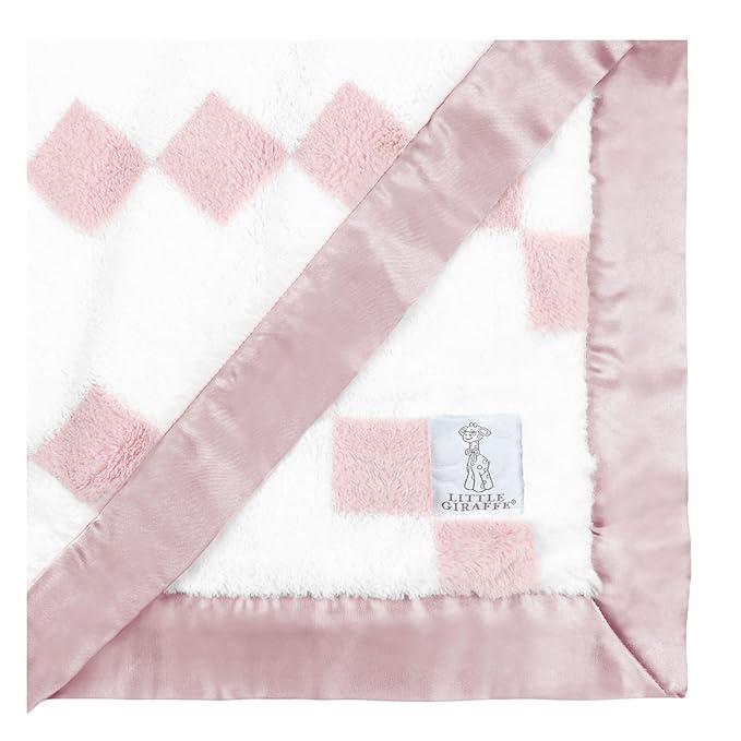 Little Giraffe Luxe Baby Blanket – 29x35” Satin Trim, Stairway Dusty Pink | Ultra-Soft, Hypoallergenic Stroller & Nursery Blanket | Perfect for Newborns & Toddlers