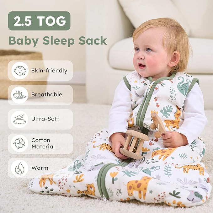 Baby Sleep Sack 18-24 Months, 2.5 TOG Cotton Winter Baby Wearable Blanket with 2-Way Zipper, Warm Soft Sleeping Bag for Toddler Boy Girl, XLarge Giraffe