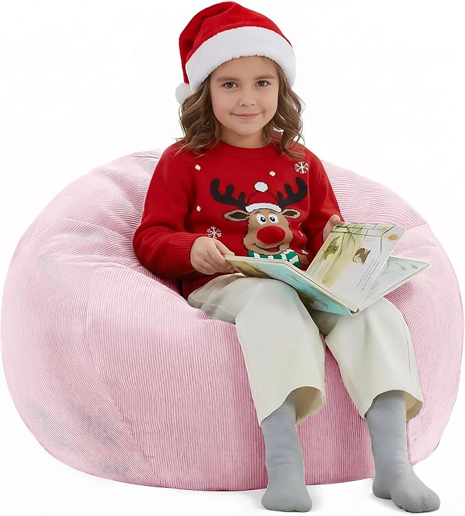 Nobildonna Bean Bag Chair Cover (No Filler) for Kids and Adults,Beanbag Stuffed Animal Storage Without Filling Plush Toys Holder and Organizer Soft Premium Corduroy 200L (Pink)