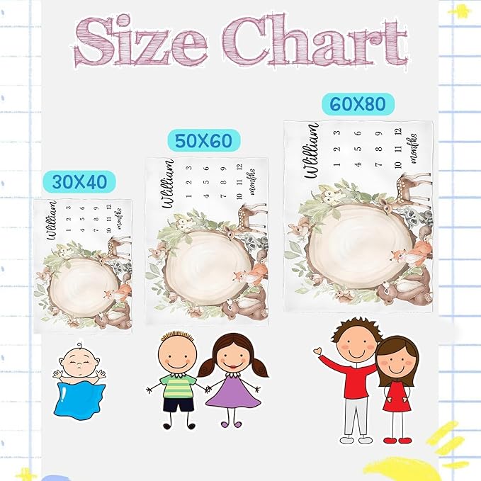 OLIVE OLIVIA Personalized Monthly Baby Milestone Blanket, Baby Months Blanket, Perfect Custom Newborn Gifts,30"x40"