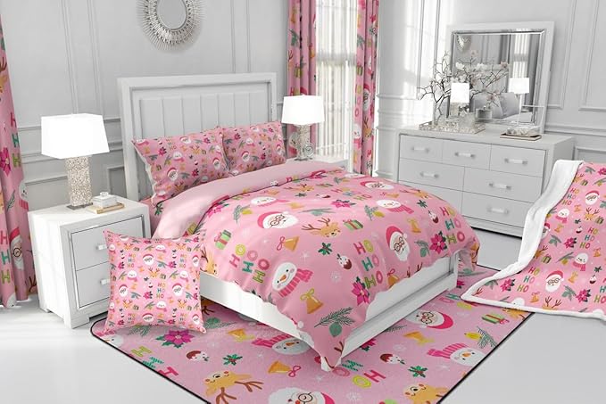 Feelyou Santa Claus Comforter Set Twin Size Xmas Bedding Set for Kids Boys Girls Christmas Decor Duvet Quilt Happy New Year Bedroom Decor Microfiber 2 Pcs with 1 Pillow Cases