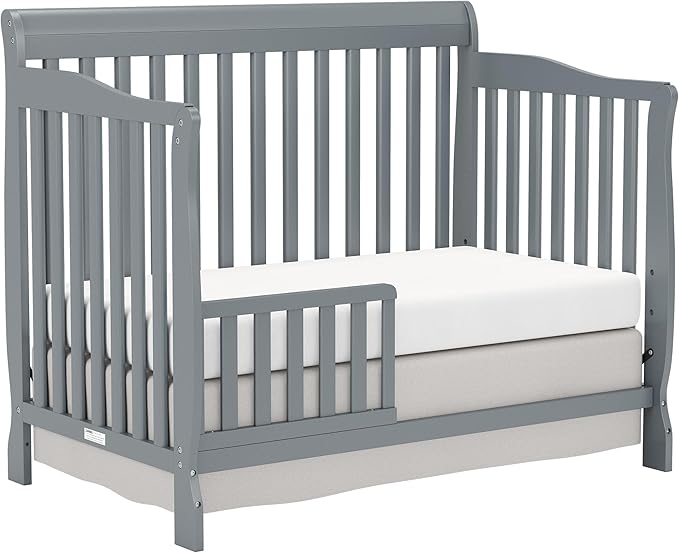 Baby Crib 5-in-1 Convertible, Wooden Cribs Converts to Toddler Bed, Daybed and Full-Size Bed, Nursery Furniture with Non-Toxic Finishes (Steel Grey)
