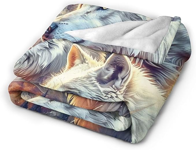 Tijuboni American Wolf Throw Blanket Wolf Gifts for Girls Boys Women Men Kids Adults Soft Flannel Fleece Blanket for Couch Sofa Bed Home Decor 60"x80"
