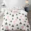LUVIVIHOME 2PCS Pink Bow Christmas Tree Duvet Cover Twin Bedding Sets, White Duvet Cover, Teen Girls Bedding, Winter Holiday Christmas Comforter Cover, Coquette Room Decor Aesthetic, 1 Pillow Sham