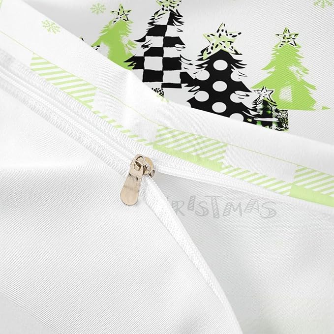Manfei Xmas Trees Duvet Cover Set Twin Size, Green Plaid Grid Snowflake Bedding Set for Kids Girls Bedroom Decor, Christmas Theme Comforter Cover New Year Quilt Cover with 1 Pillowcase, No Comforter