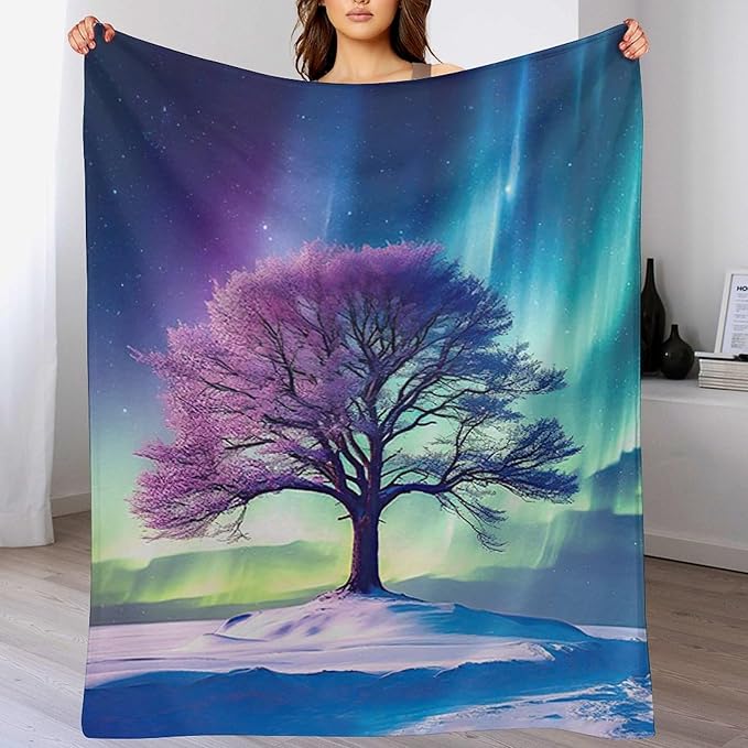 Tree of Life Blanket Arctic Tree Gifts for Girls Boys Woman Kids Aurora Borealis Lover Throw Blankets Soft Blanket Warm Fleece Flannel Plush Blankets for Bed Sofa Couch 50"x60"