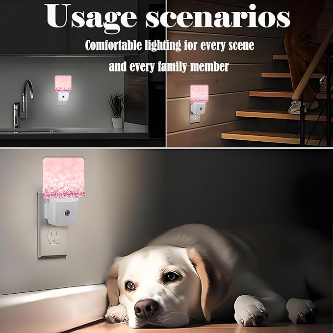 Pink Glitter Night Light,Plug Into Wall for Boys Girls Bedroom Decorative Square Night Light Lamp 0.5w Sleep Friendly