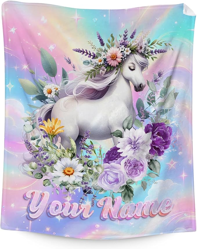 Custom Horse Gifts for Girls - Kids Blanket for Toddler, Fuzzy Flannel Aesthetic Throws Stuff for Crib, Sofa