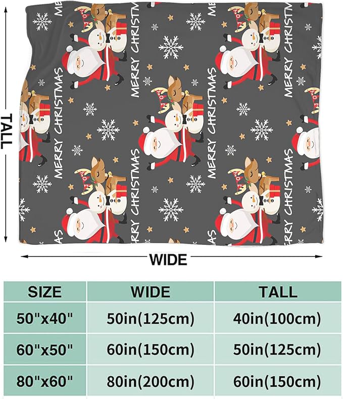 Snowman Santa Claus Throw Blanket for Girls Boys Women Men Kids Adults Soft Flannel Fleece Blanket for Couch Sofa Bed Home Decor 50"x60"
