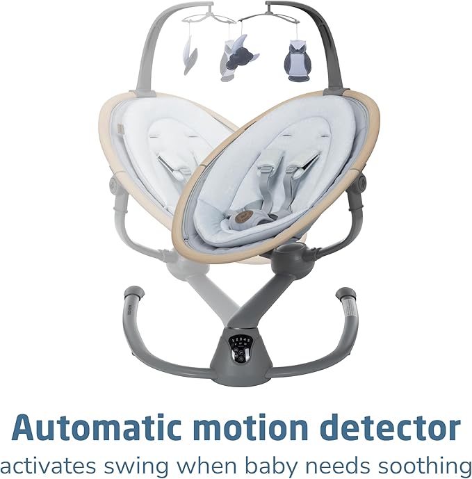 Maxi-Cosi Cassia Smart Baby Swing for Infants, Portable Foldable Swing with Music, 360 Rotation, 5 Speeds, 12 Melodies, EcoCare Fabric, Auto Motion Sensor, 2 Reclines, Classic Slate