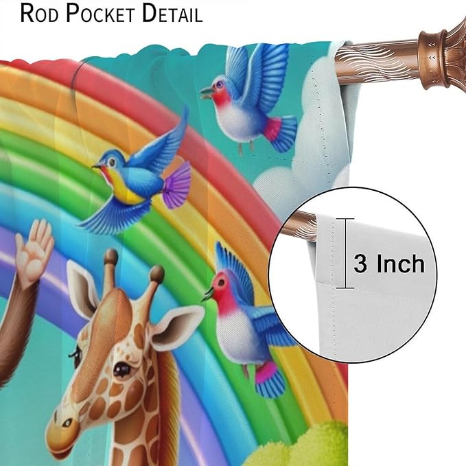 Animals Window Curtain Rod Pocket Kids Boys Girls Forest Giraffe Elephant Monkey Flowers Window Treatment for Baby Children Bedroom Living Room 84" W X 84" L