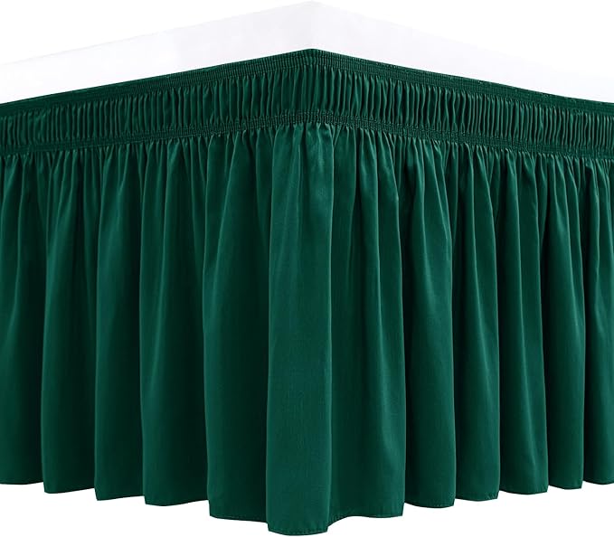Biscaynebay Wrap Around Bed Skirts for Queen Beds 15" Drop, Christmas Hunter Green Adjustable Elastic Dust Ruffles Easy Fit Wrinkle & Fade Resistant Silky Luxurious Fabric Machine Washable