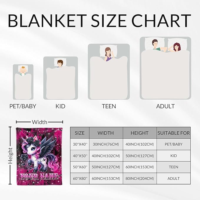 Custom Unicorn Blanket for Girls 4-6 - Throw Blankets Gifts for Unicorn Lovers - 40" x 50" Kids Fuzzy Gothic Throws Decor for Daughter Birthday